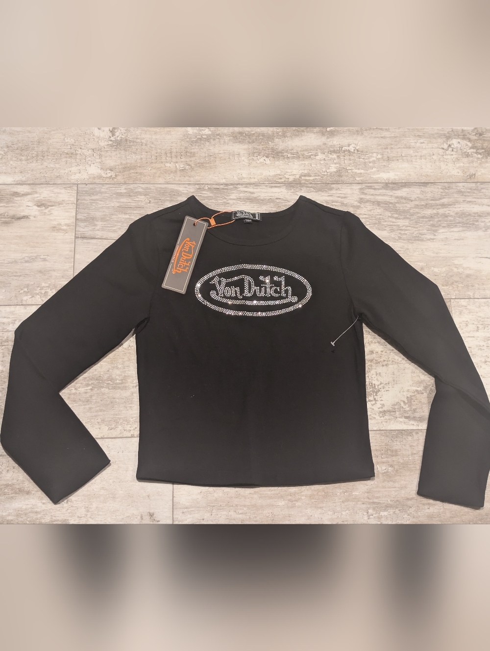 Von Dutch Black Rhinestone Logo Tee Kids Size L
